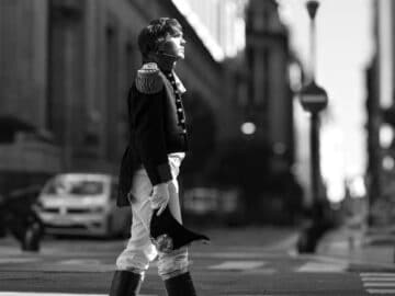historical reenactor walks along buenos aires street